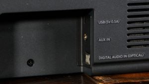 Close-up of Samsung HW-N650 soundbar input ports.