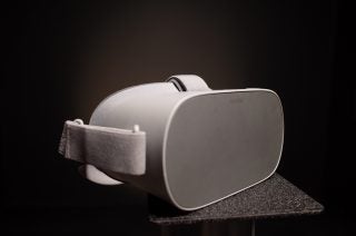 Oculus Go virtual reality headset on display stand