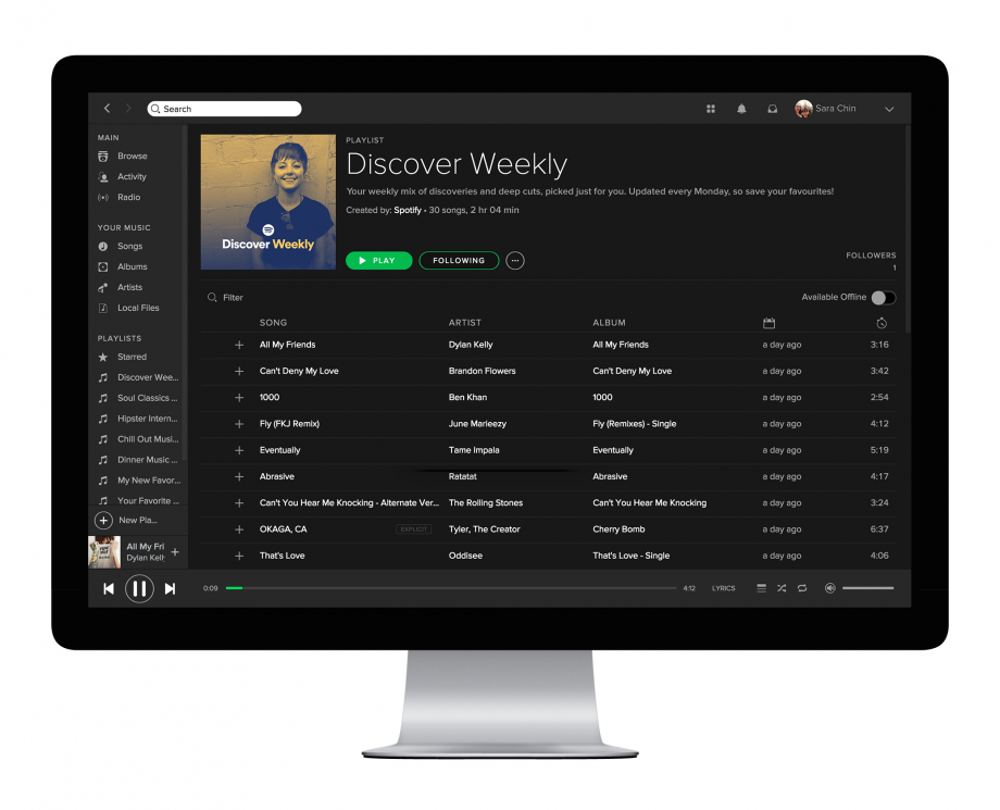 Screenshot of Spotify's Discover Weekly playlist interface.