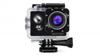 Apeman A80 action camera with waterproof case and mount.