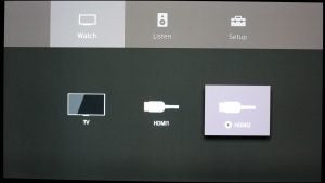 Sony HT-ZF9 soundbar on-screen interface with HDMI input options.