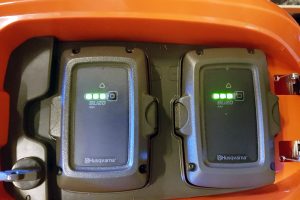 Husqvarna LC 347VLi lawnmower batteries fully charged.