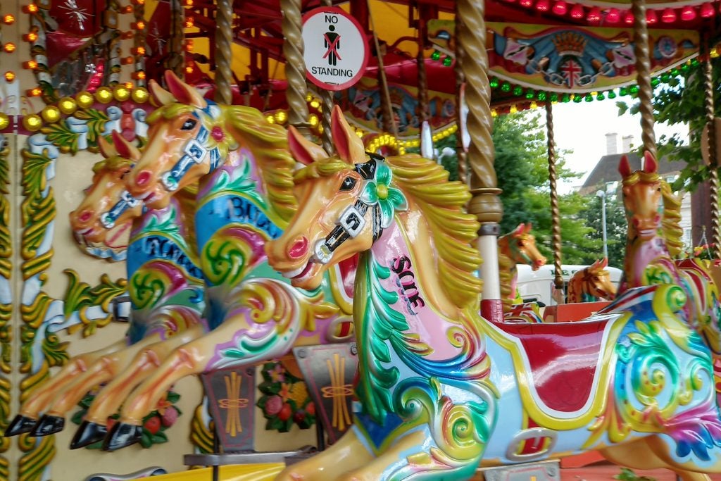 Colorful carousel horses with 