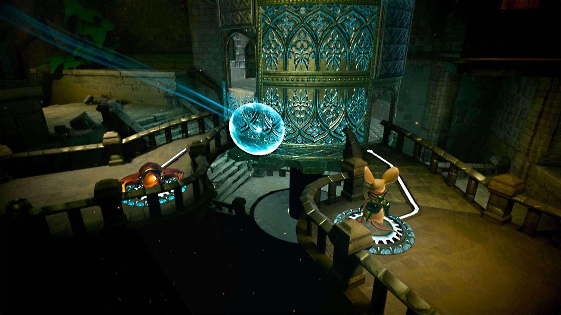 Screenshot from the video game Moss showing a puzzle scene.