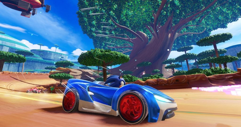 Sonic racing in Team Sonic Racing video game.