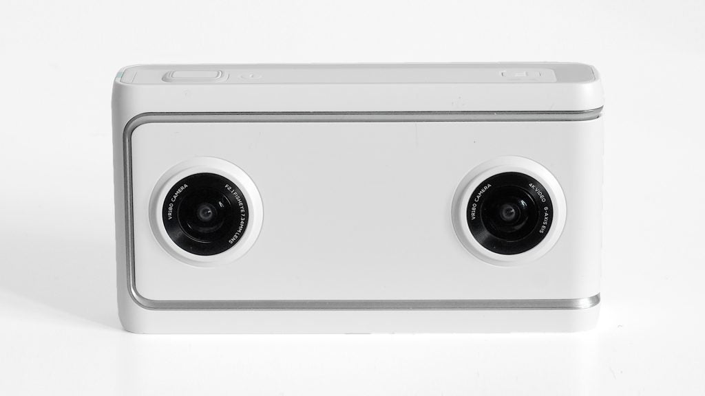 Lenovo Mirage Camera with dual lenses on white background.
