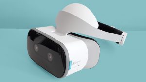 Lenovo Mirage Solo VR headset on two-tone background.