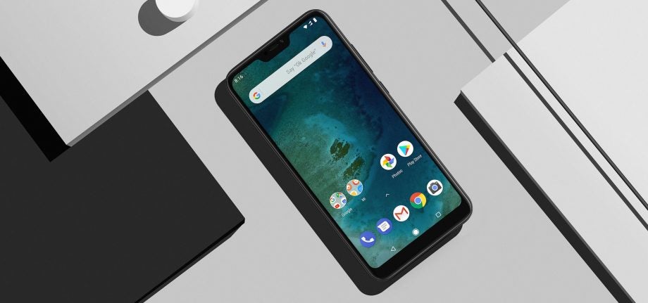 View from top of a black Xiaomi MI A2 Lite displaying homescreen