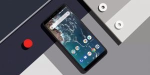 View from top of a black Xiaomi MI A2 displaying homescreen