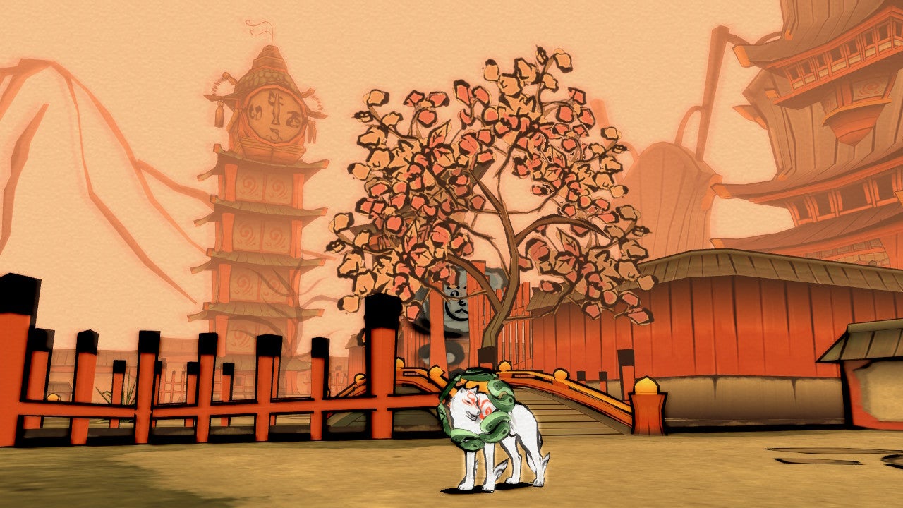 A screenshot of a scene from a video game called Okami
