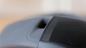 Close up view of back band of a black Bose Soundwear
