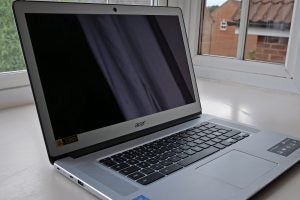 The Acer Chromebook 15 (CB515-1HT), open, with the 15.6-inch display turned off. 