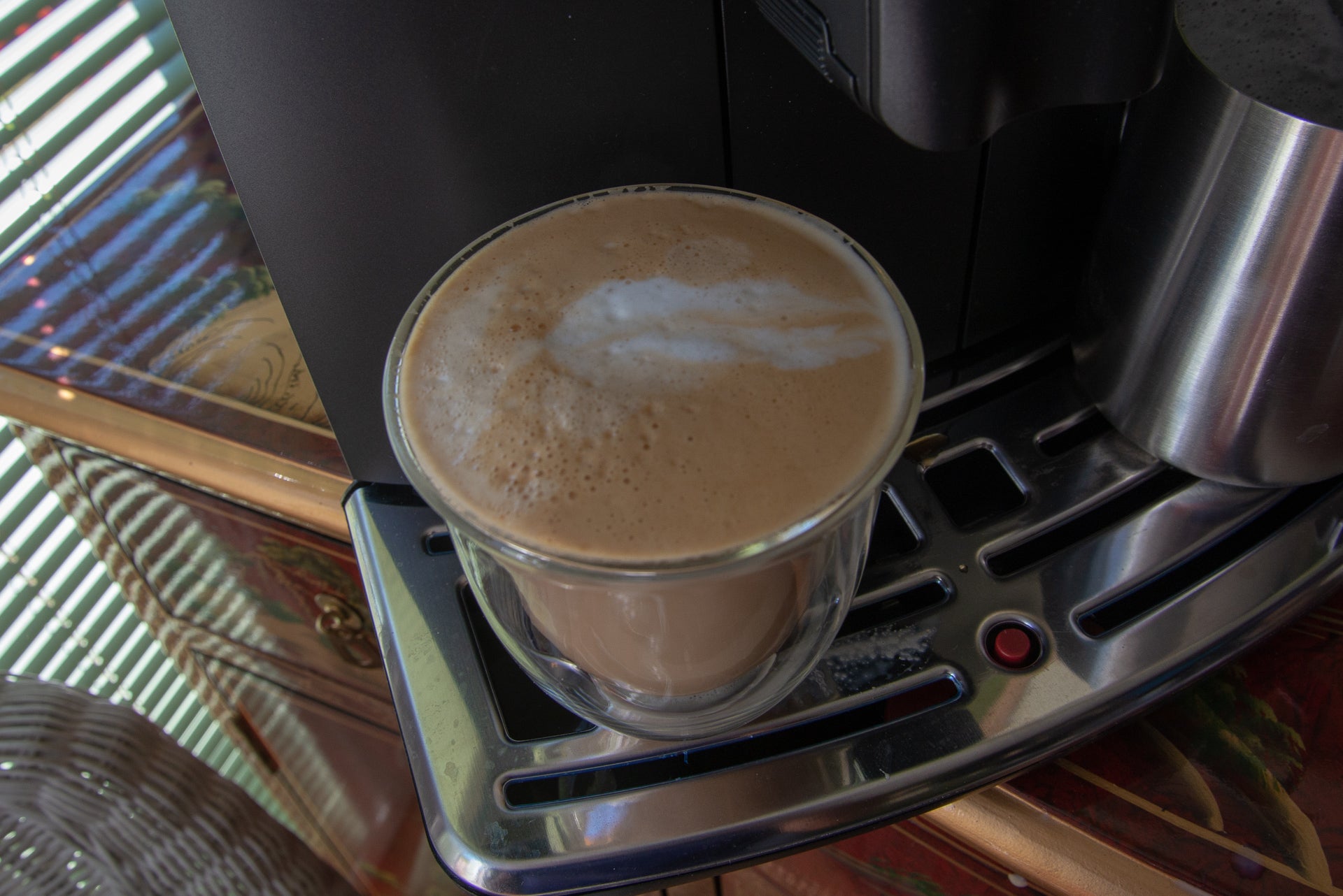 Close up view of a glass container kept on a Gaggia Velasca Prestige