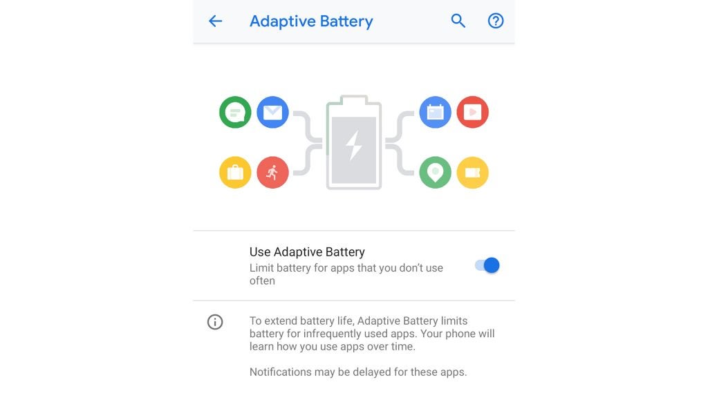 Screenshot of adaptive battery settings screen