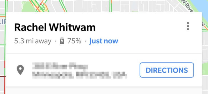 A cropped screenshot of Google location of Rachel Whitman 