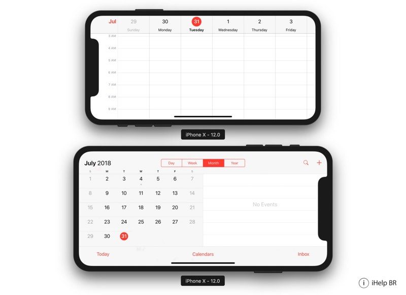 A black iPhone X and a black iPhone X Plus kept on a white background horizontally displaying calendar