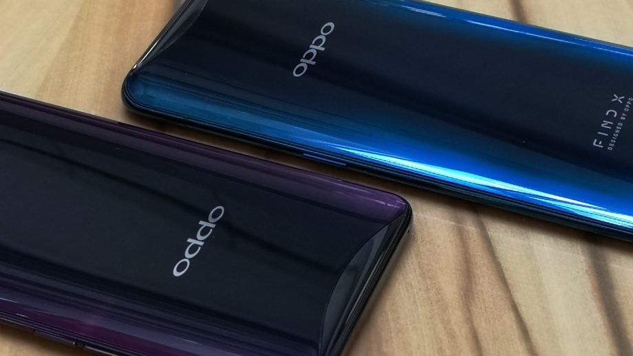 Oppo Find X red and blue backs closeup