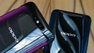 Oppo Find X red and blue camera open backs closeup
