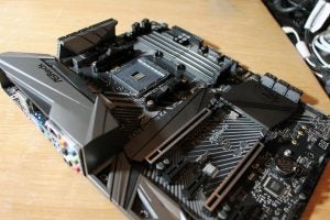 A close-up view of the ASRock Fatal1ty X470 Gaming K4 motherboard.
