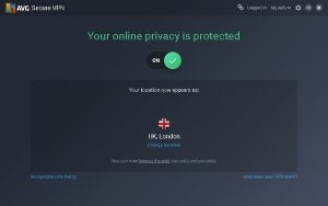 Screenshot of AVG Secure VPN's Windows desktop portal.