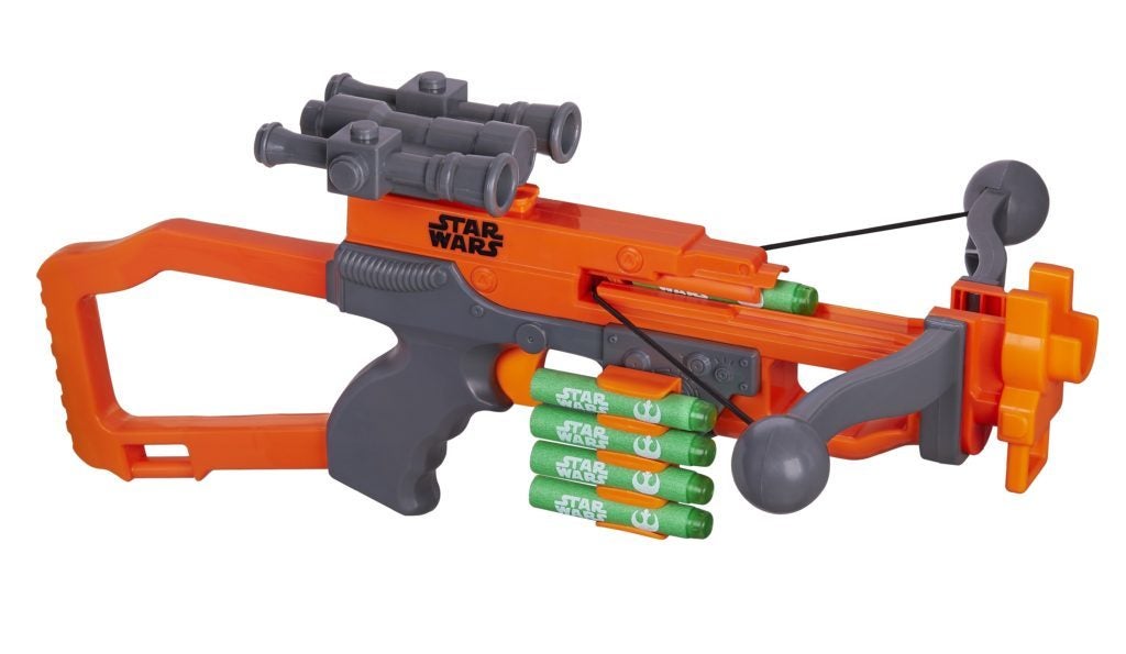Gifts under £50 for geeks: StarWars NerfView from top of an Oppo smartphone laid facing upside down on a wooden table, back panel view