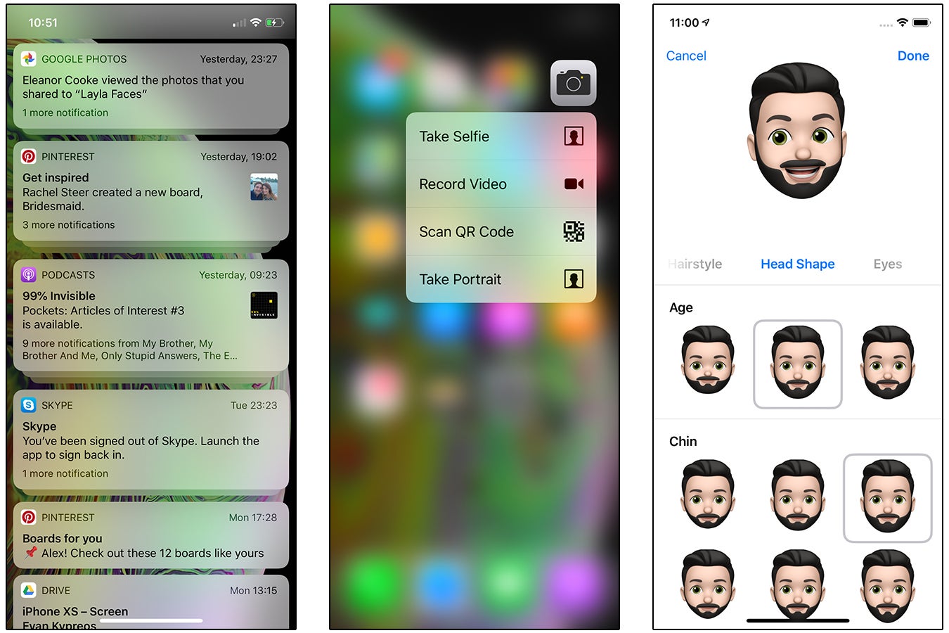 iPhone XS screenshots - Stacked notifications, 3D Touch and Memoji creation