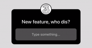 Screenshot of a message box with a type something bar and a title of New feature, who dis?