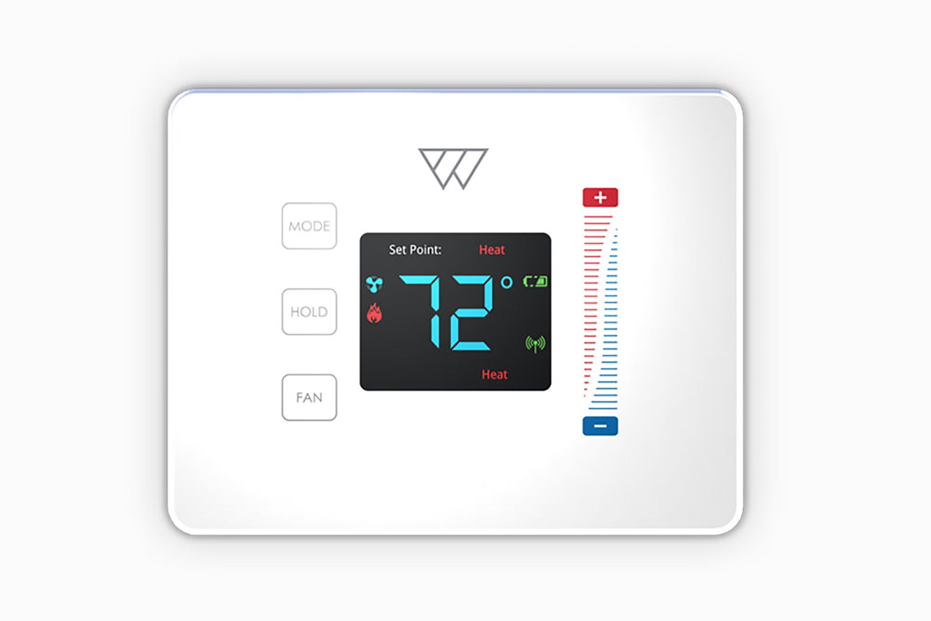 Wondrwall smart thermostatA white Wondrwall switch board kept on a white background