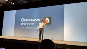 Sanjay Mehta on stage with the Qualcomm Snapdragon 8cx