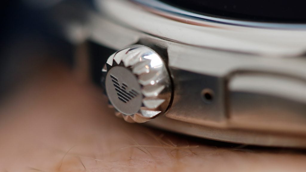 Emporio Armani Connected 2018 on wrist reverse crown closeup
