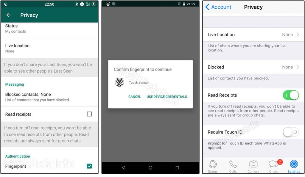 WhatsApp biometric authentication beta