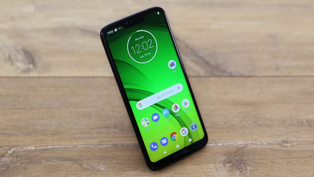 Moto G7 Power front angled on table