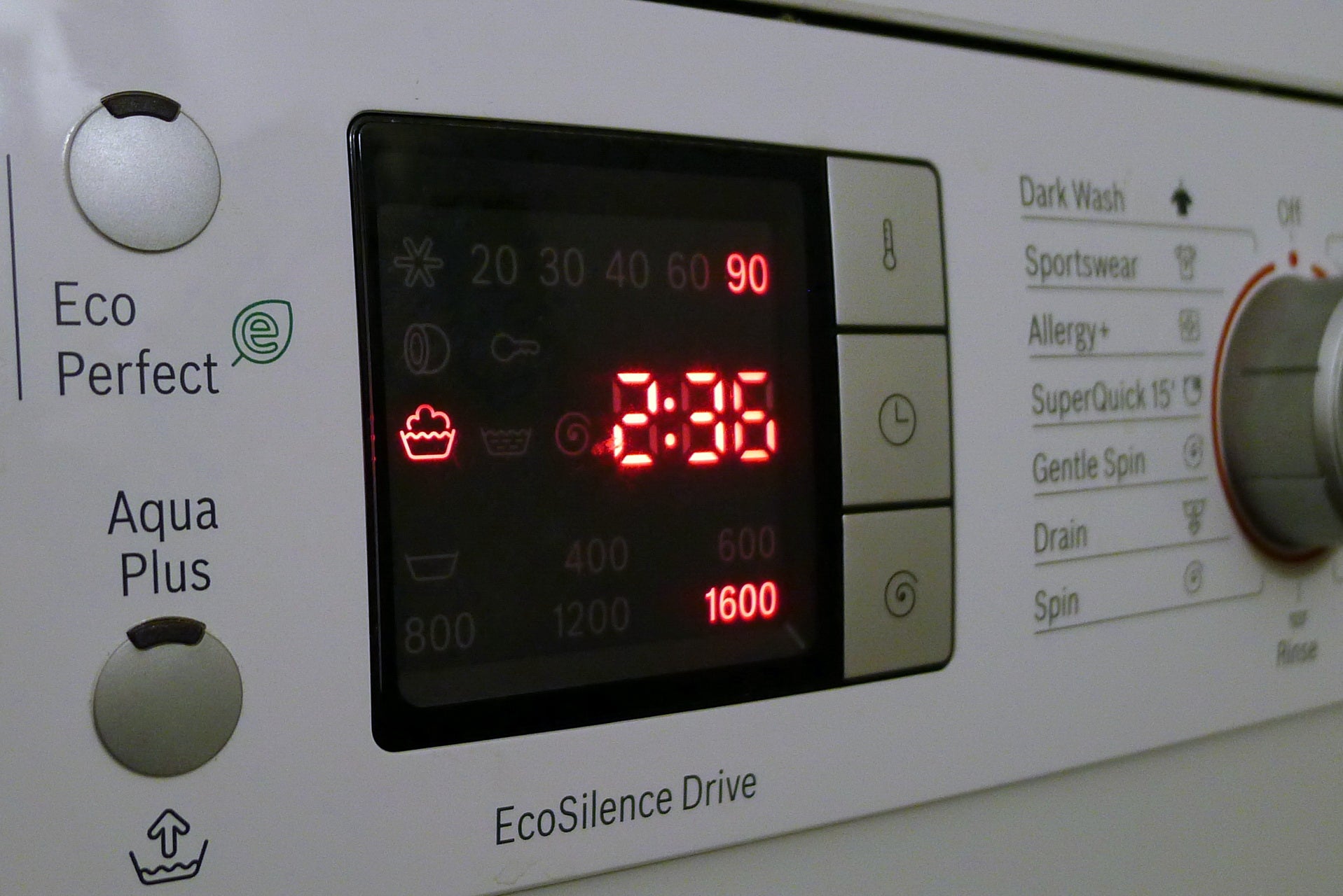 A washing machine control panel showing that it is on a boil wash