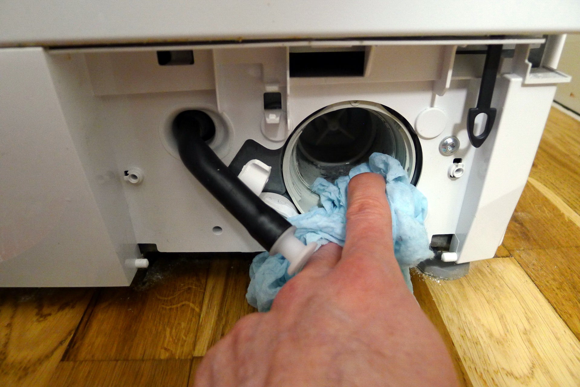 Wiping clean the washing machine pump cover screw thread