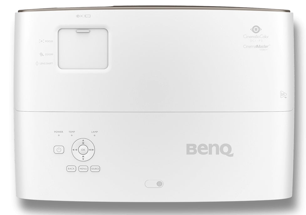 BenQ W2700Picture of Amps Air Plus earbuds with it's case behind kept on a table