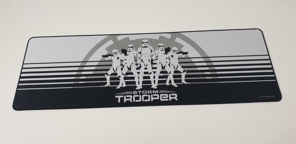 A Razer Star Wars Storm Trooper mouse mat kept on a white background