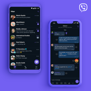 A wallpaper of Viber displaying chat list and chat section