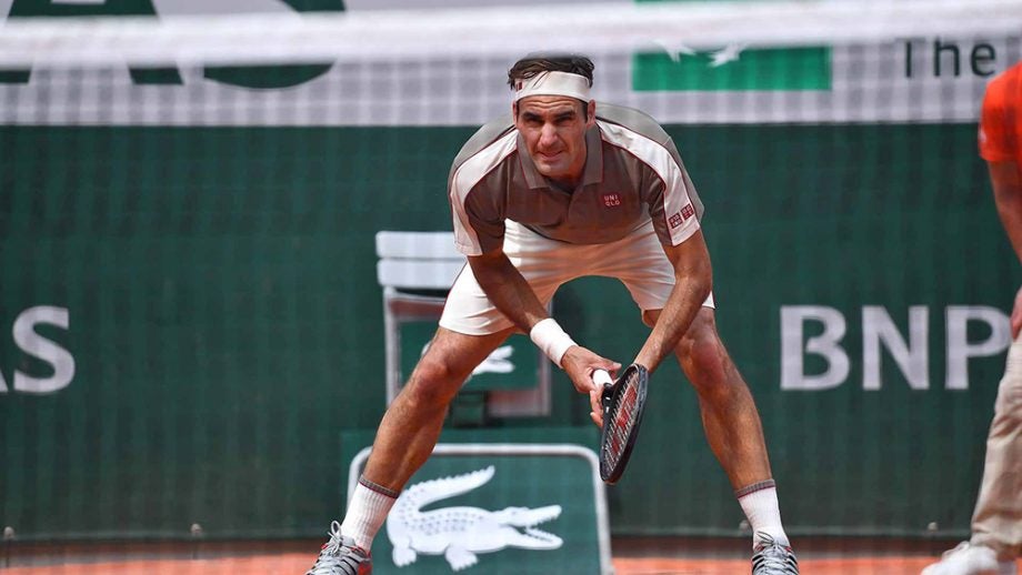 A picture of Federer Rolan Garros from a match in French Open