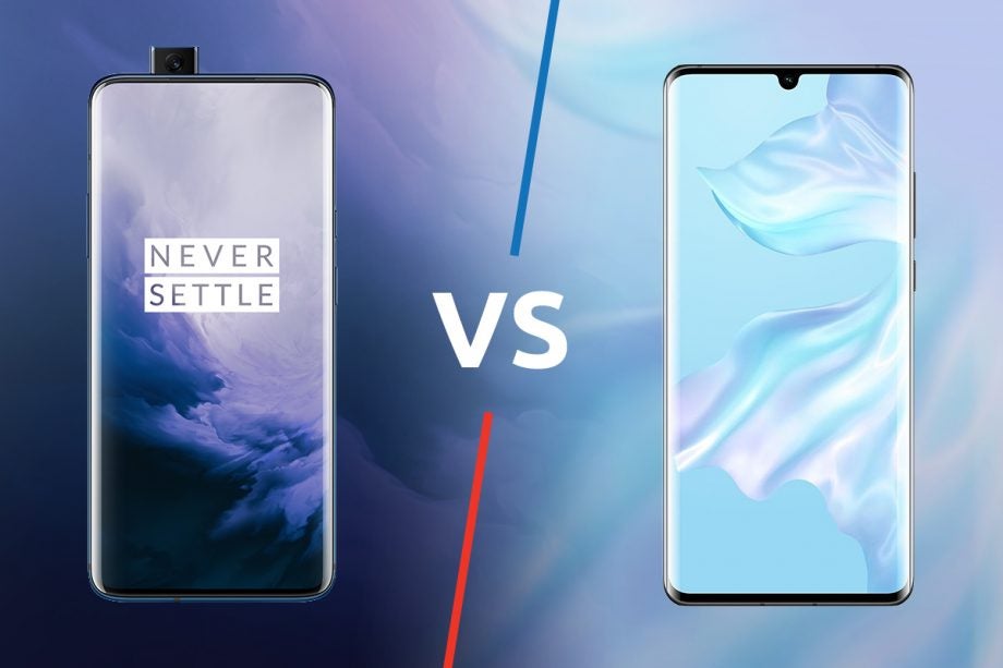 A comparision image of a OnePlus 7 Pro on left and a Huawei P30n Pro on right