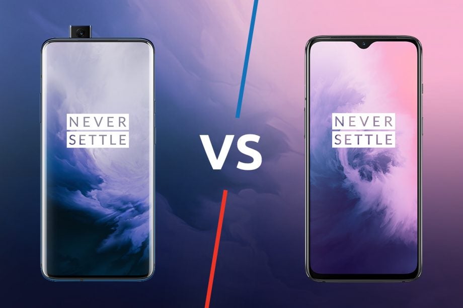 A comparision image of a OnePlus 7 Pro on left and a OnePlus 7 on right