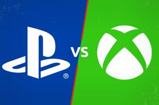 A comparision image with a PS logo on left and a Xbox logo on right