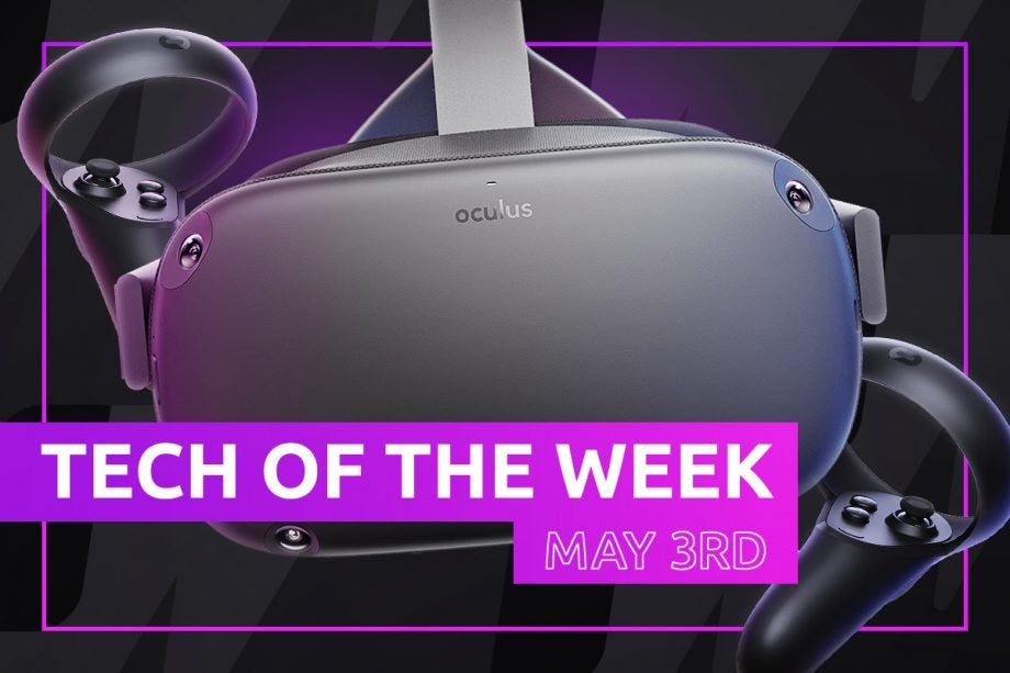 A wallpaper of tech of the week aboutn Oculus Quest VR with controllers