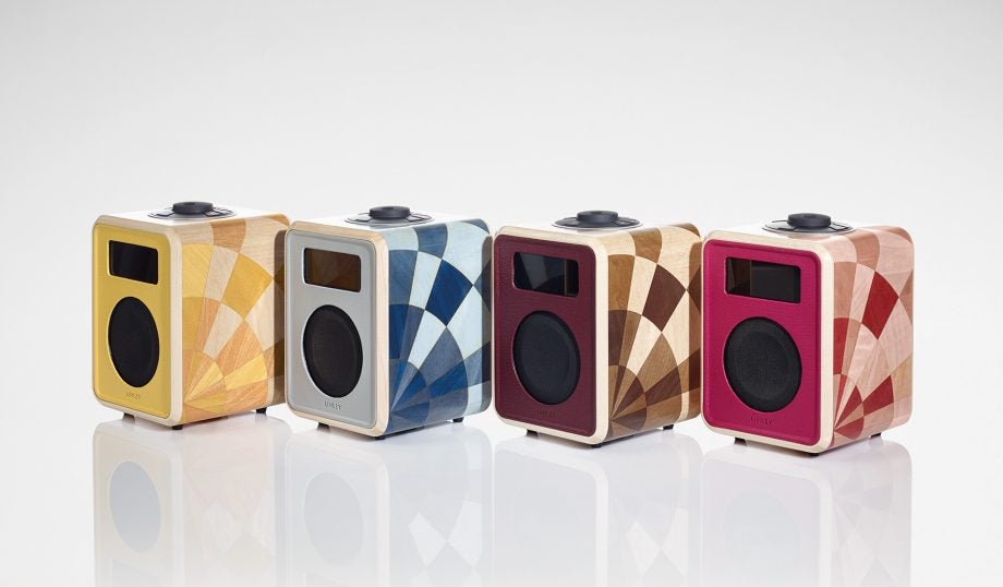 A wallpaper of Linley Tempo Blutooth Radio with four different color variants shown