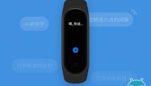A wallpaper of a black Xiaomi Mi Band 4 in chinese language
