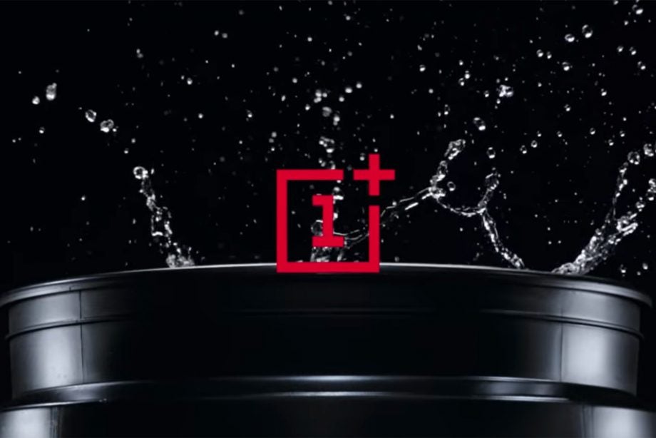 A wallpaper of OnePlus with splashing water
