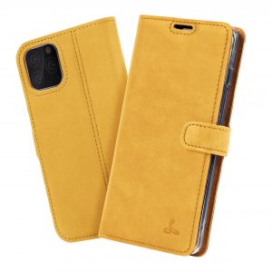 Two iPhone 11s in Snakehive iPhone 11 honey gold phone case standing on white background showing front and back panel