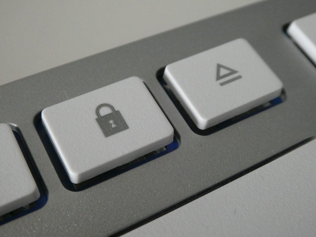 Close up view of lock button on a Cherry keyboard