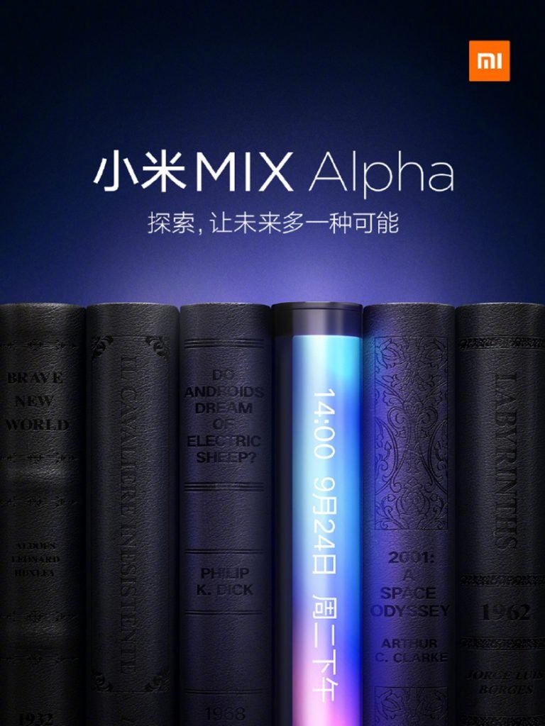 A wallpaper of Xiaomi Mi Mix Alpha kept in between books