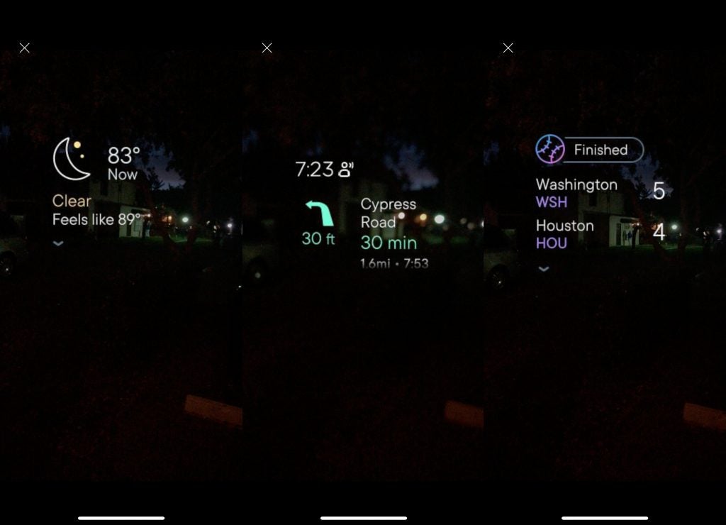 Screenshots showing Focals smart glasses by North's UI