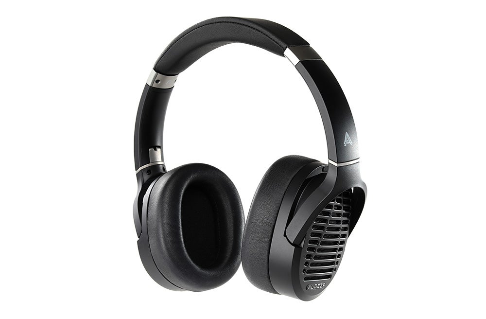 Black Audeze LCD 1 headphones floating on a white background